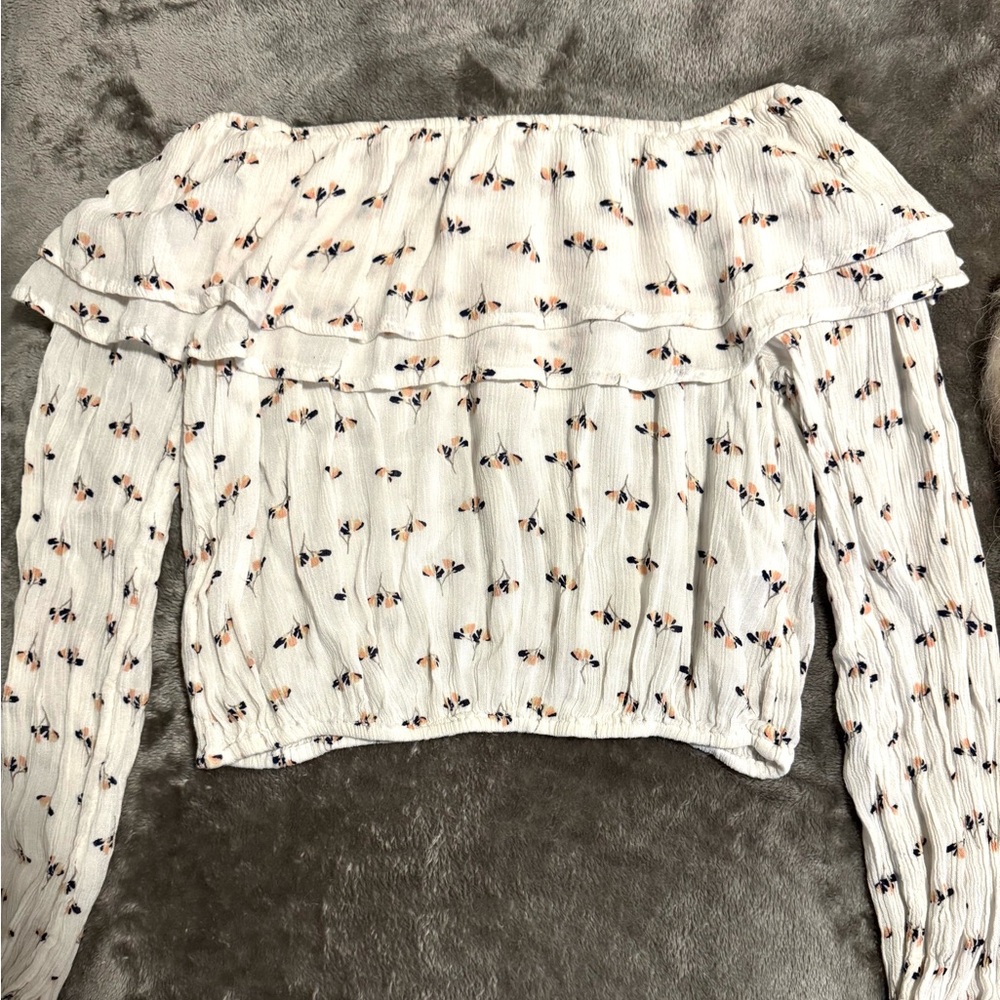 Abercrombie & Fitch Off the Shoulder Cropped White Floral Top, Women’s Size XS